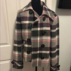 CAbi Pink and Gray Plaid Coat